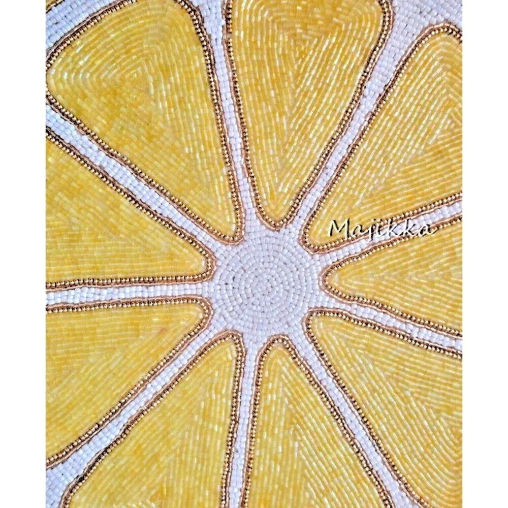 Tropical Hacienda Lemon Fruit Slice Placemats Yellow Beaded 15